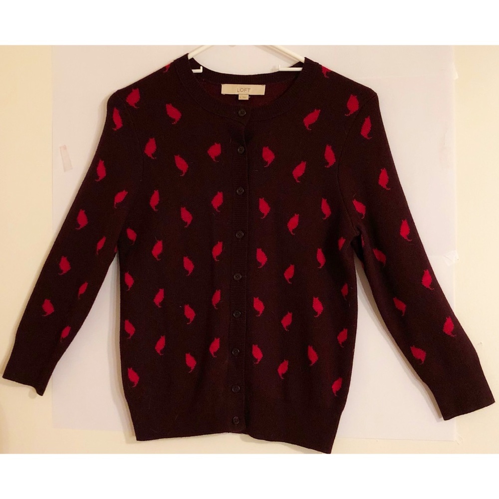 LOFT cat print 3/4 sleeve cardigan